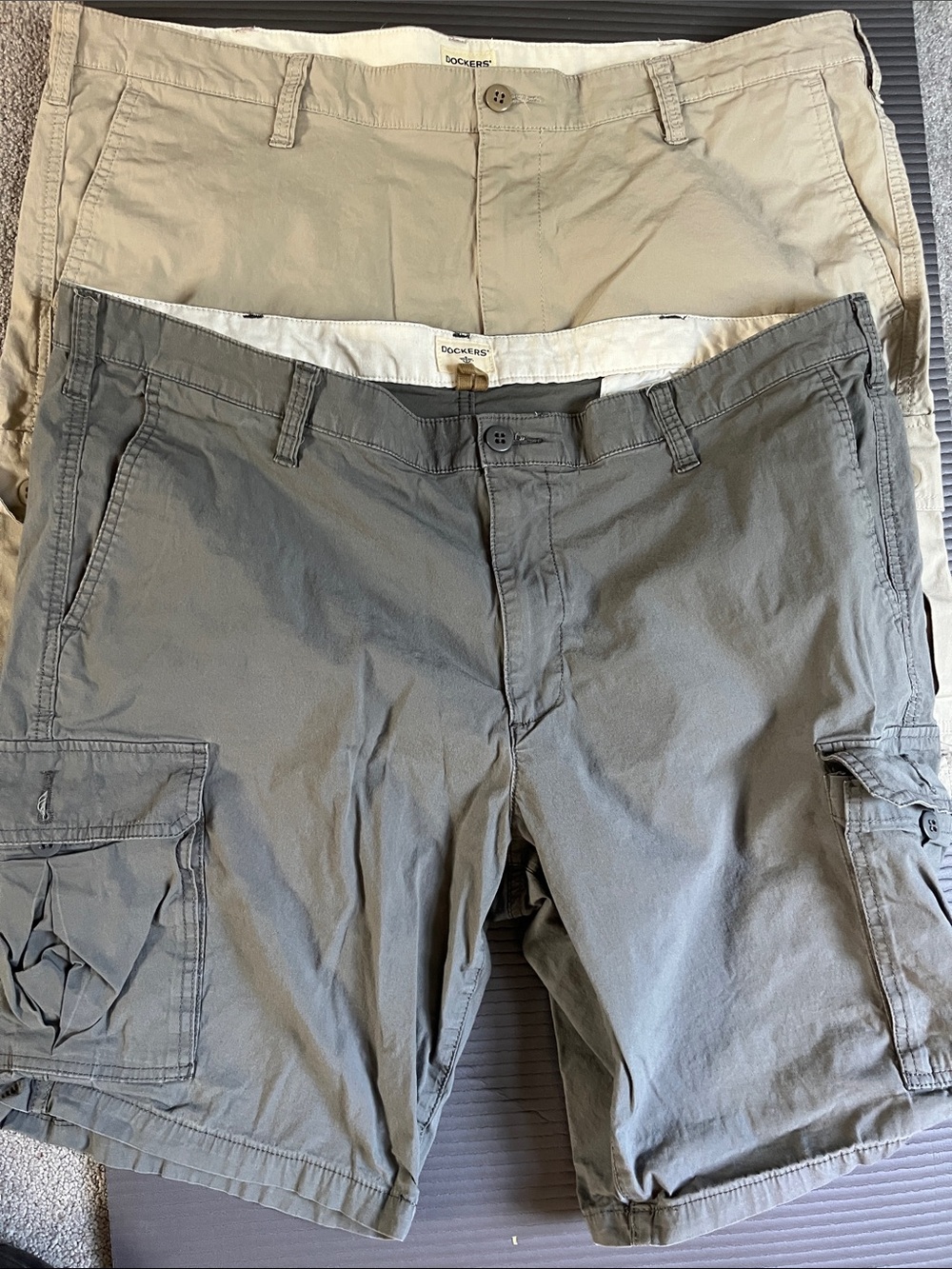 Dockers Men’s Cargo Shorts in Gray and Khaki Tones